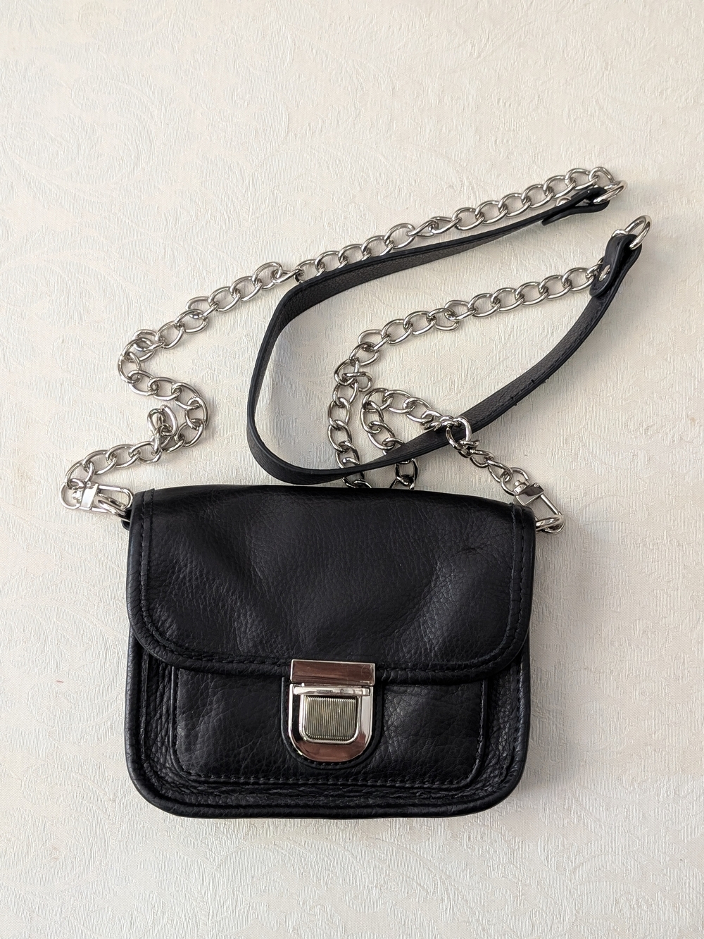 Leather crossbody bag, Audrey Brooke, small shoulder bag with chain strap
